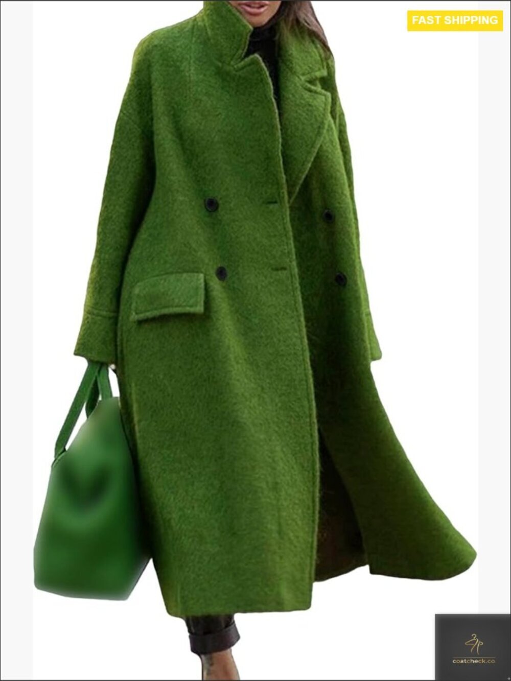 Oversized Wool Blend Maxi Pea Coat Double Breasted Notch Lapel Warm Trench